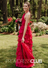 Nicole |Long Red Prom Dresses Near Me With Halter Tulle Tiered A Line - Price #price_variant_lowest# - Red - PromDressClub